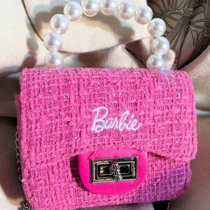 NEW TWEED BARBIE MINI BAG, PEARL HANDLE AND LONG CHAIN STRAP